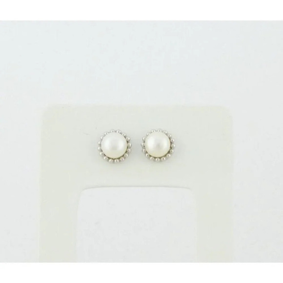 14k White Gold 8mm Freshwater Pearl Earrings Stud Post - Picture 3 of 9